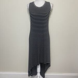 Kaari Blue Womens High-Low Black White Striped Long Dress Lightweight Medium